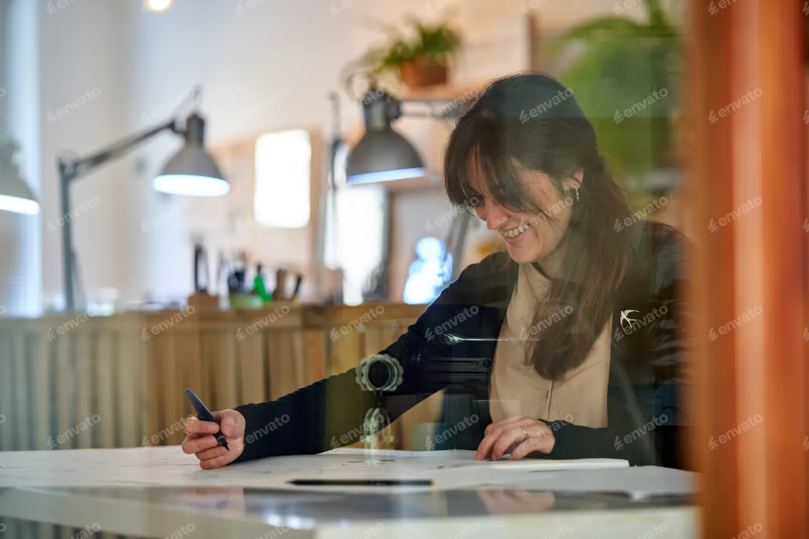 Person working at a desk in an office environment