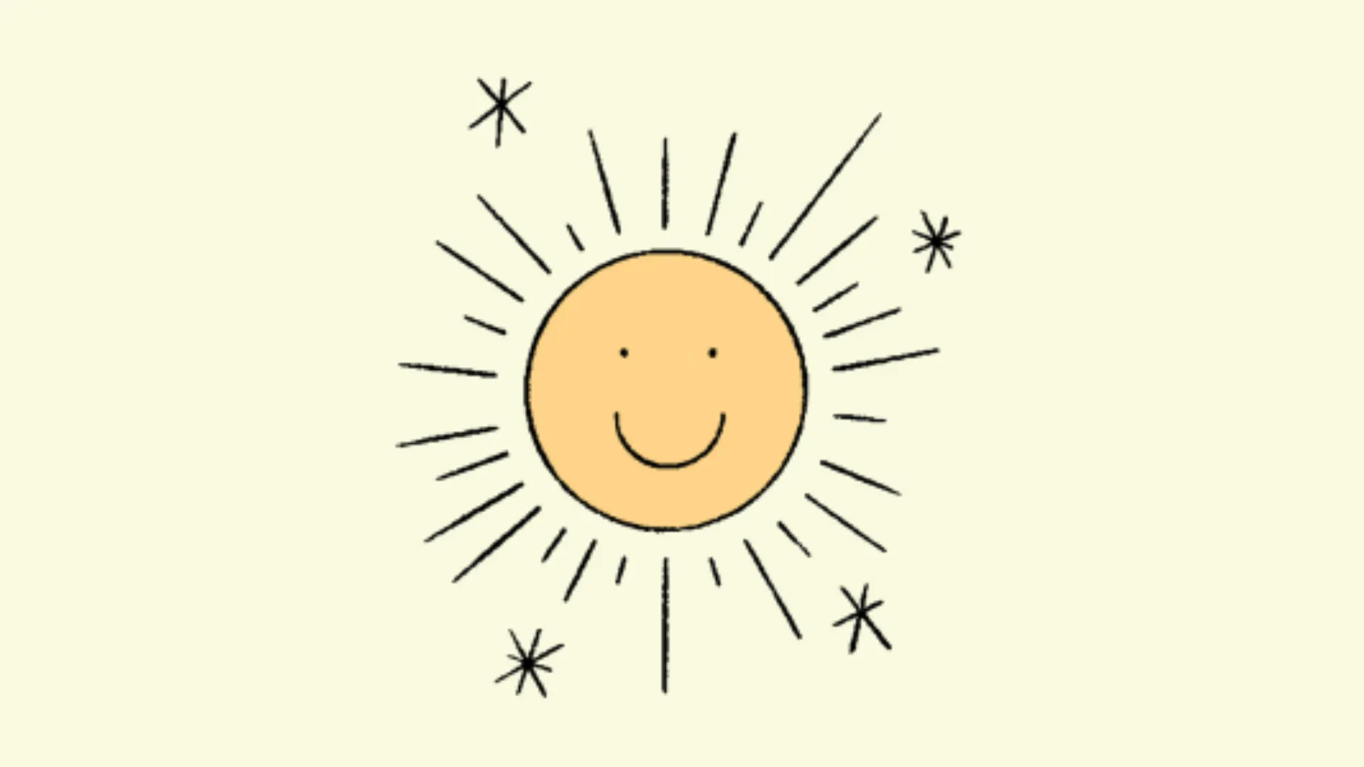Cartoon picture of the sun. The sun has a face and is smiling positively.