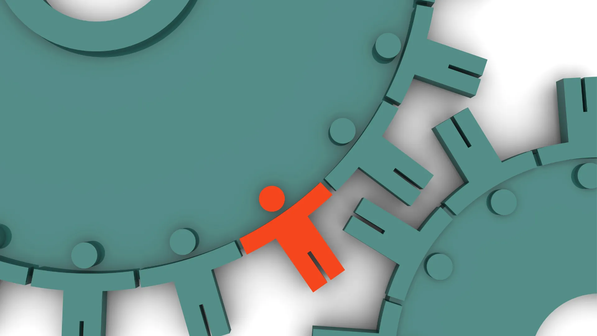 Human figures as interlocking gears, one highlighted in red.