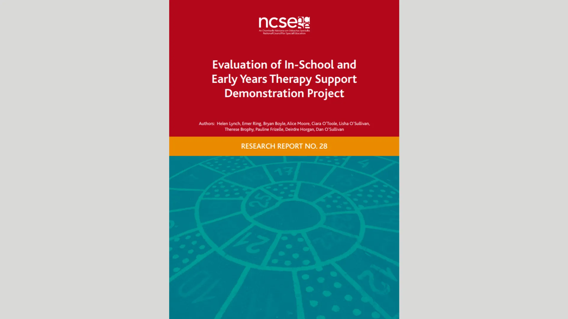 Cover page of the research report titled "Evaluation of In-School and Early Years Therapy Support Demonstration Project" by NCSE.