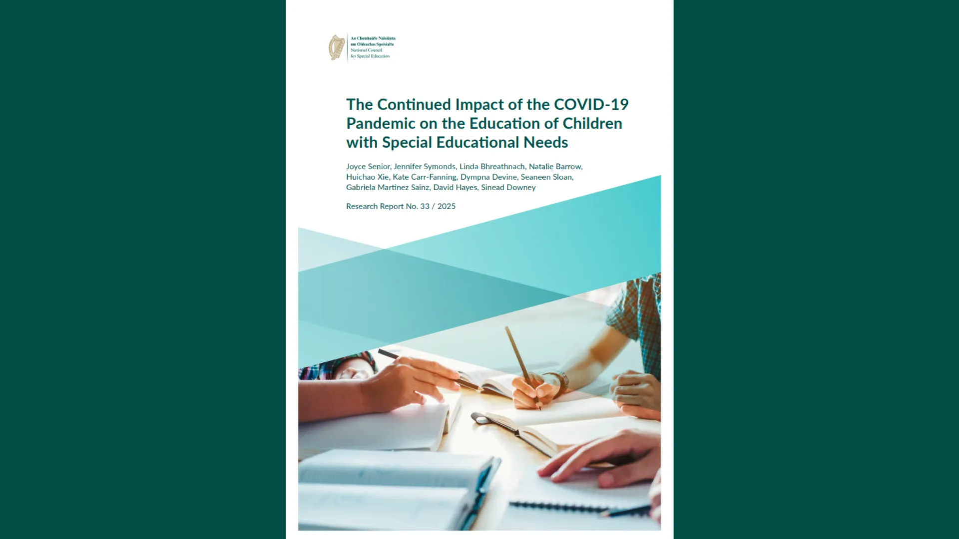 Cover page of a research report titled "The Continued Impact of the COVID-19 Pandemic on the Education of Children with Special Educational Needs."