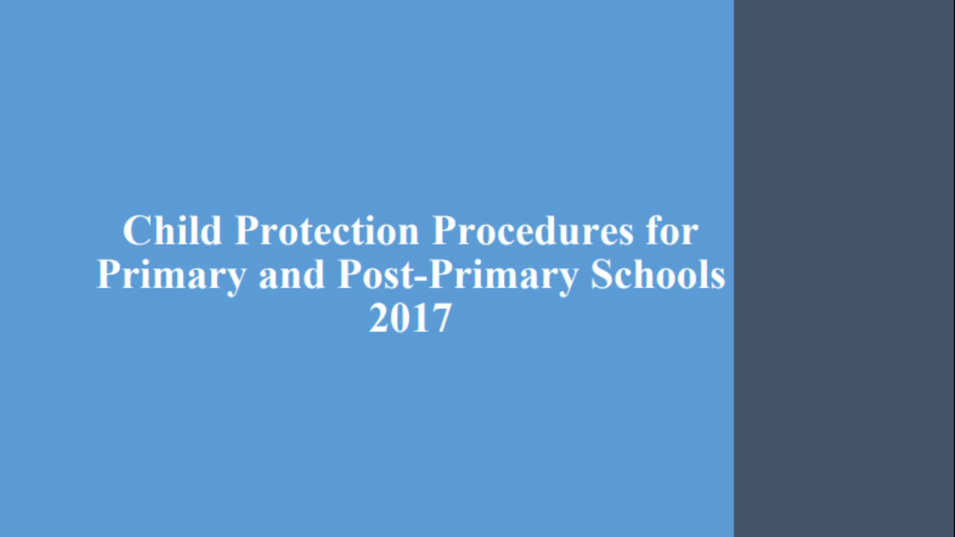 "Child Protection Procedures for Primary and Post-Primary Schools 2017" written on a blue background