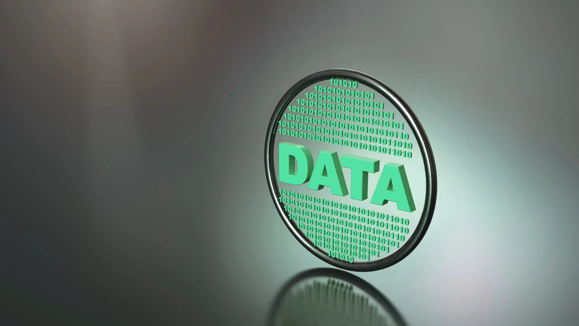"Circular frame with the word 'DATA' overlaid on binary code."