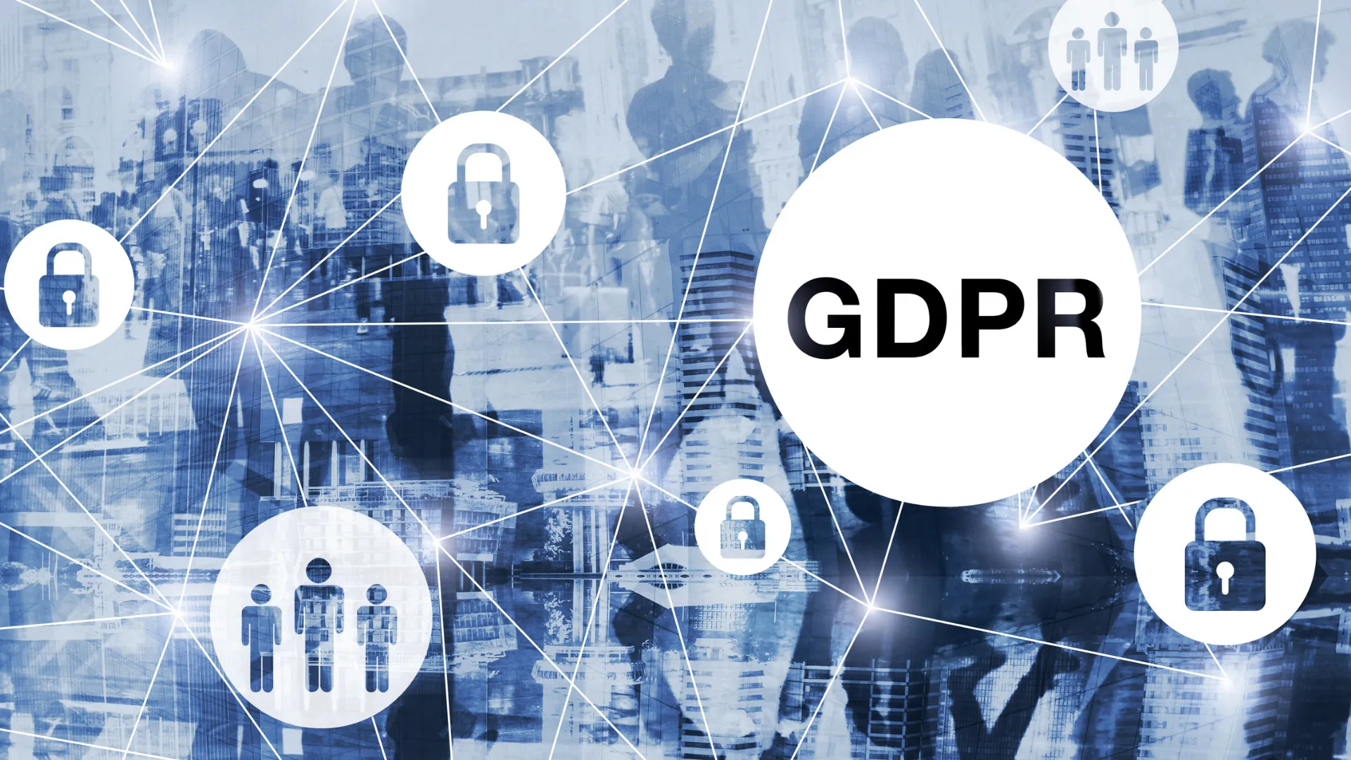 GDPR concept with padlock and people icons over a network background