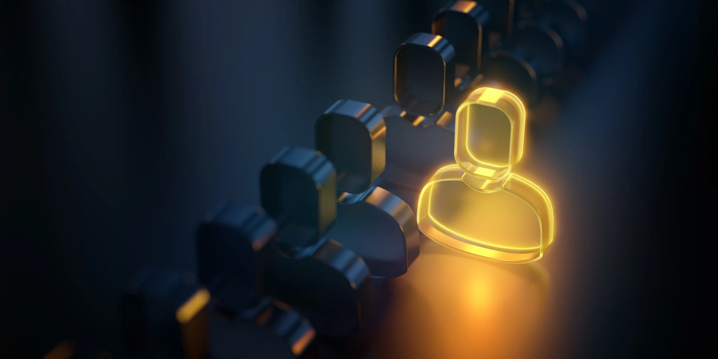 Glowing gold human icon standing out among dark icons.